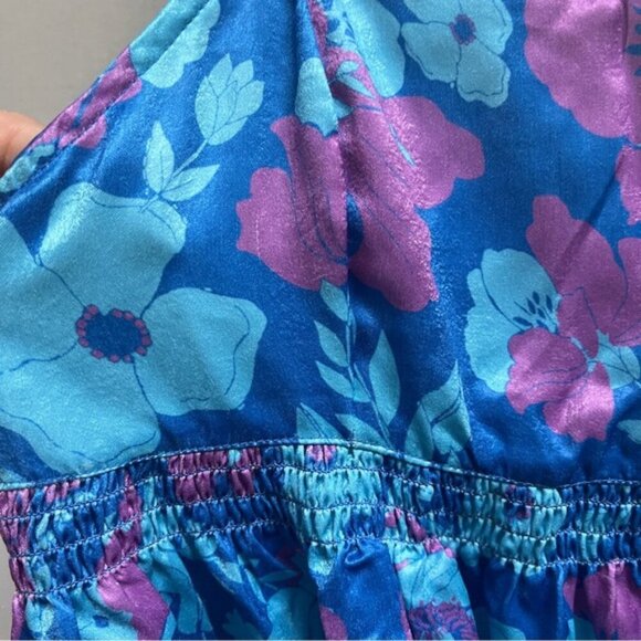 Free People Far Out Cami Tunic Top Blue Floral Beach Festival Boho Sz M - Picture 5 of 13